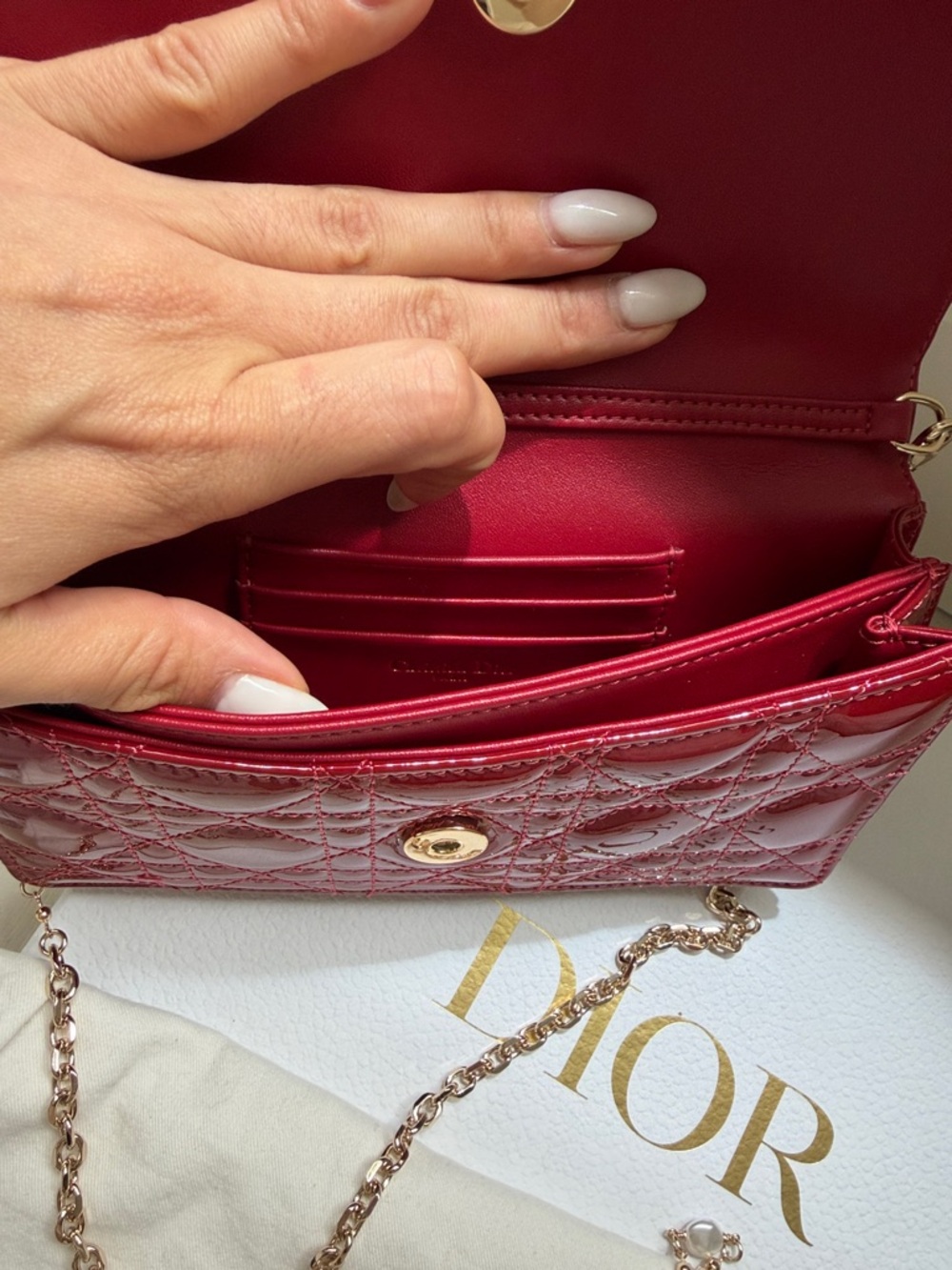 Dior Red Patent Leather Crossbody with Gold Chain Charm - Picture 7 of 7